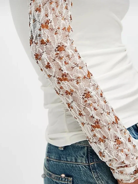 FREE PEOPLE Floral LaceSleeve JOSIE Twofer Top NWT - Picture 7 of 9